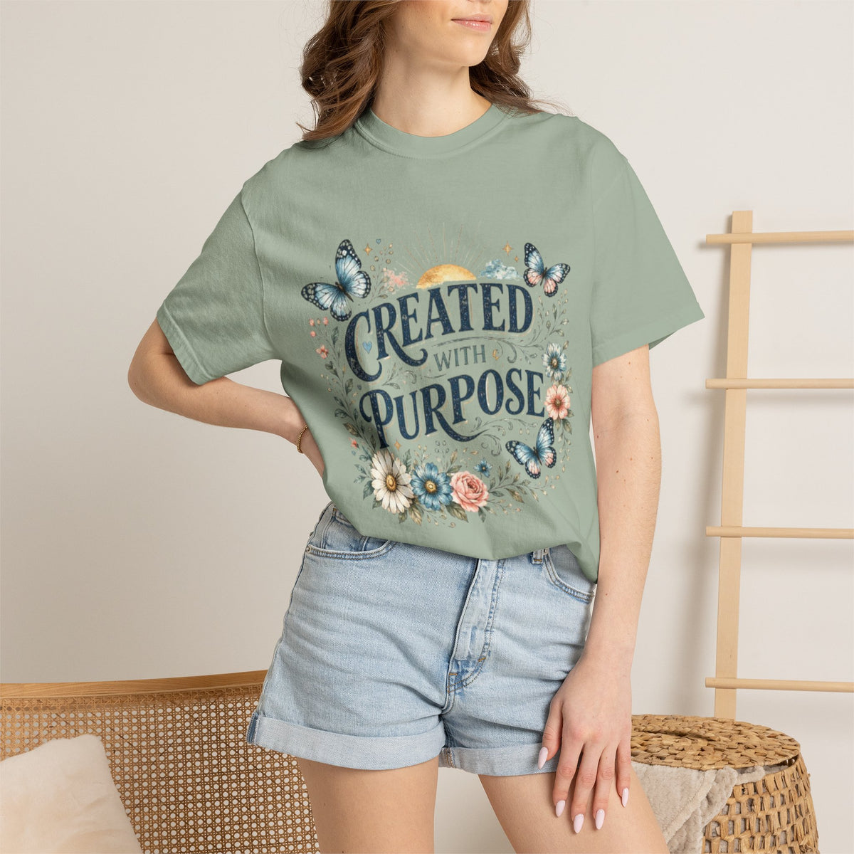 Created With Purpose Floral T-Shirt — Inspirational Butterfly Graphic Tee