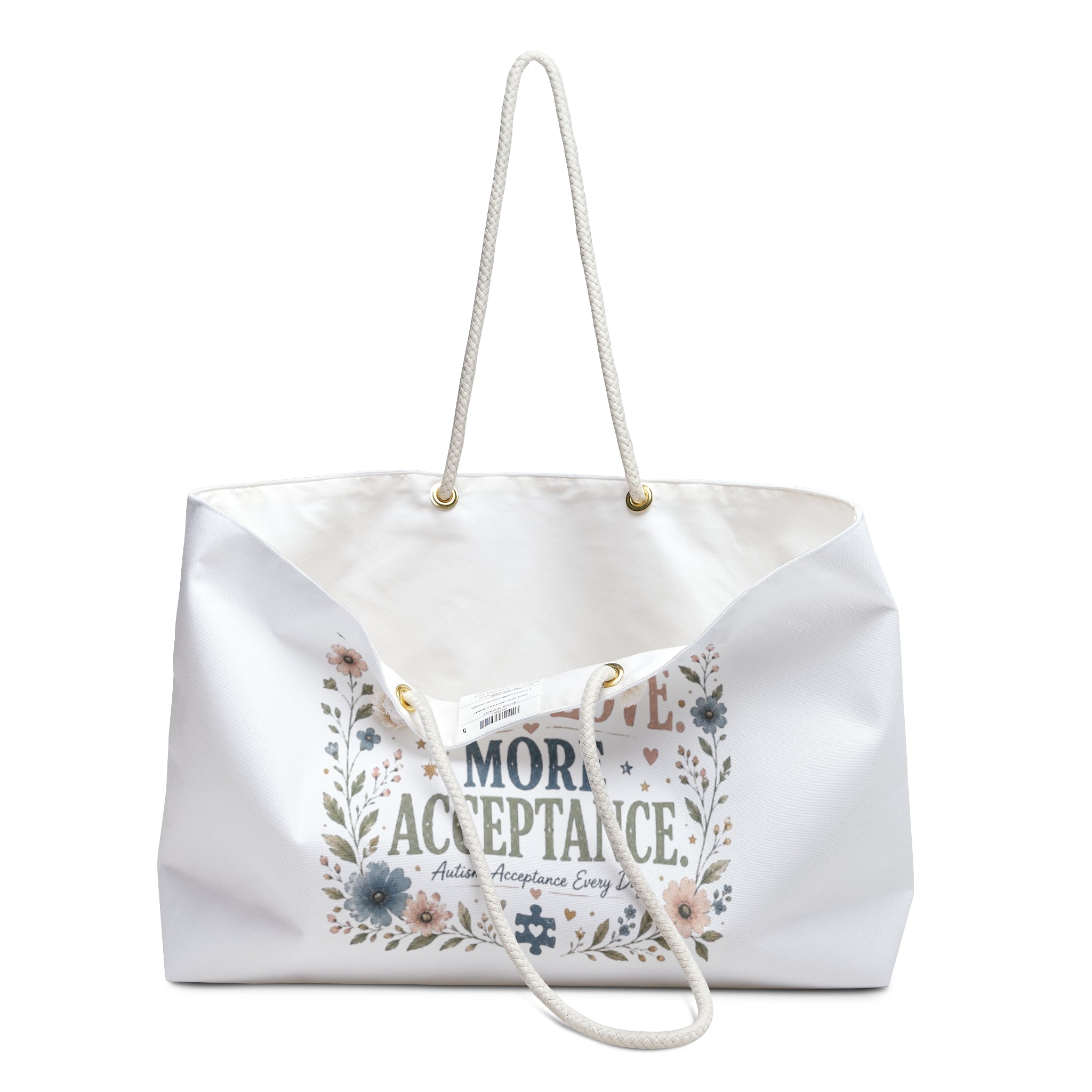 Weekender Bag — "More Love More Acceptance" Inspirational Travel Tote for Autism Awareness