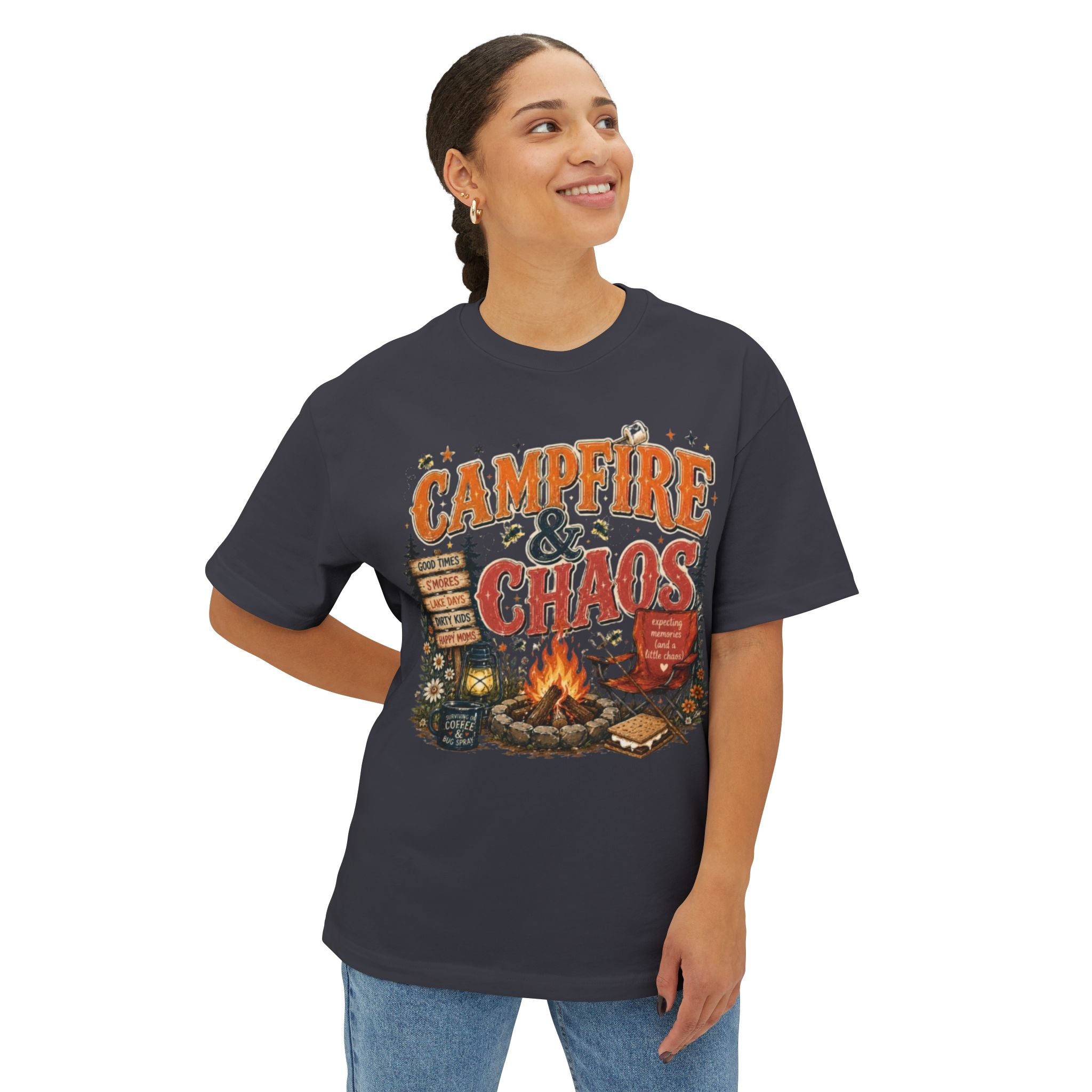 Campfire & Chaos T‑Shirt — Retro Camping Graphic Tee for Outdoorsy Souls