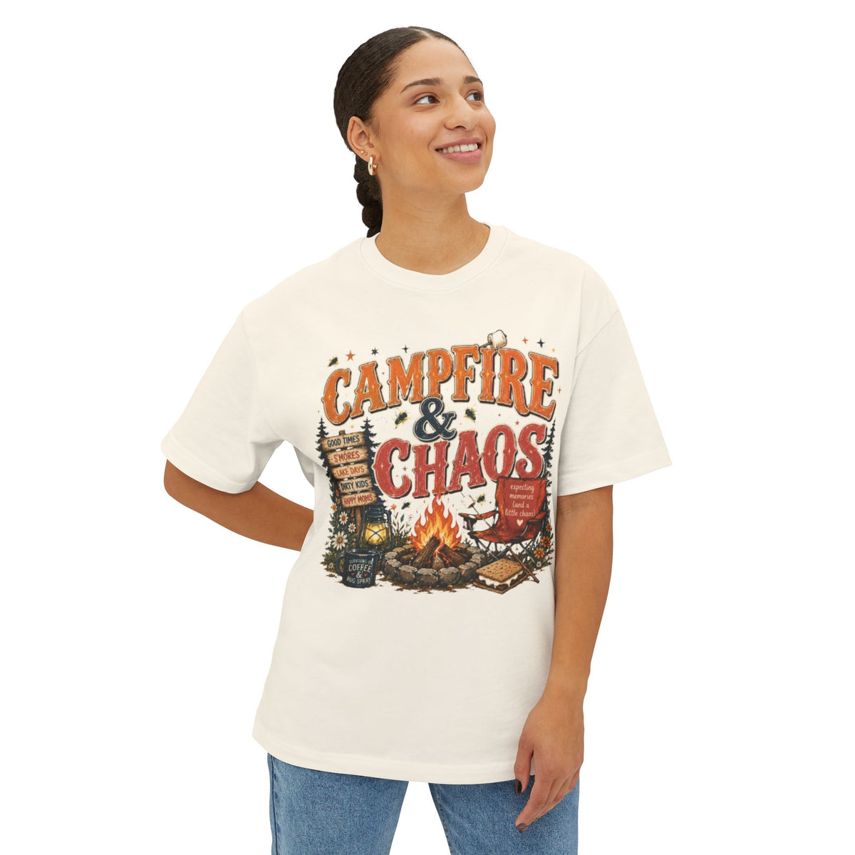 Campfire & Chaos T‑Shirt — Retro Camping Graphic Tee for Outdoorsy Souls