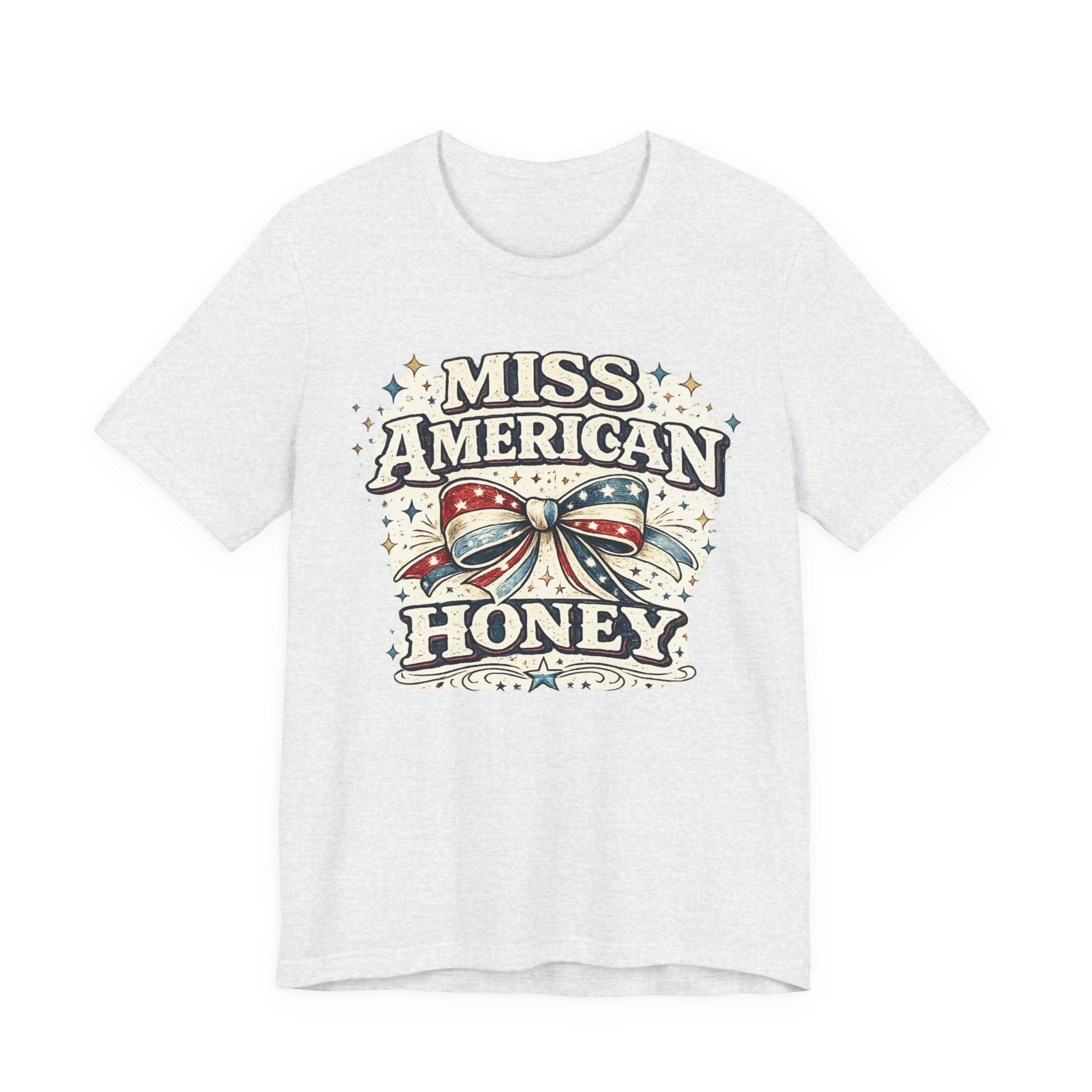 Miss American Honey Tee — Patriotic Vintage Bow Graphic Shirt
