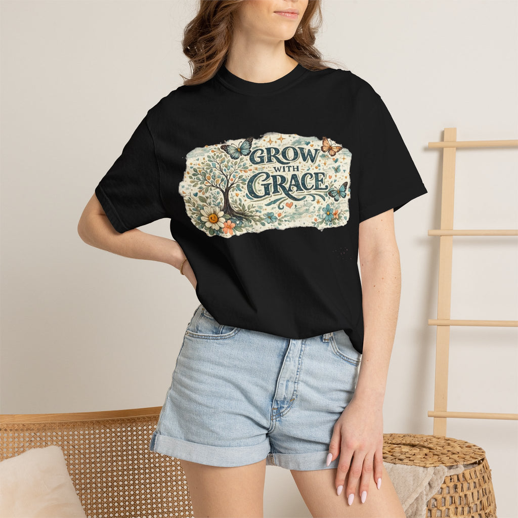 Grow With Grace Floral T‑Shirt — Inspirational Garden Quote Tee