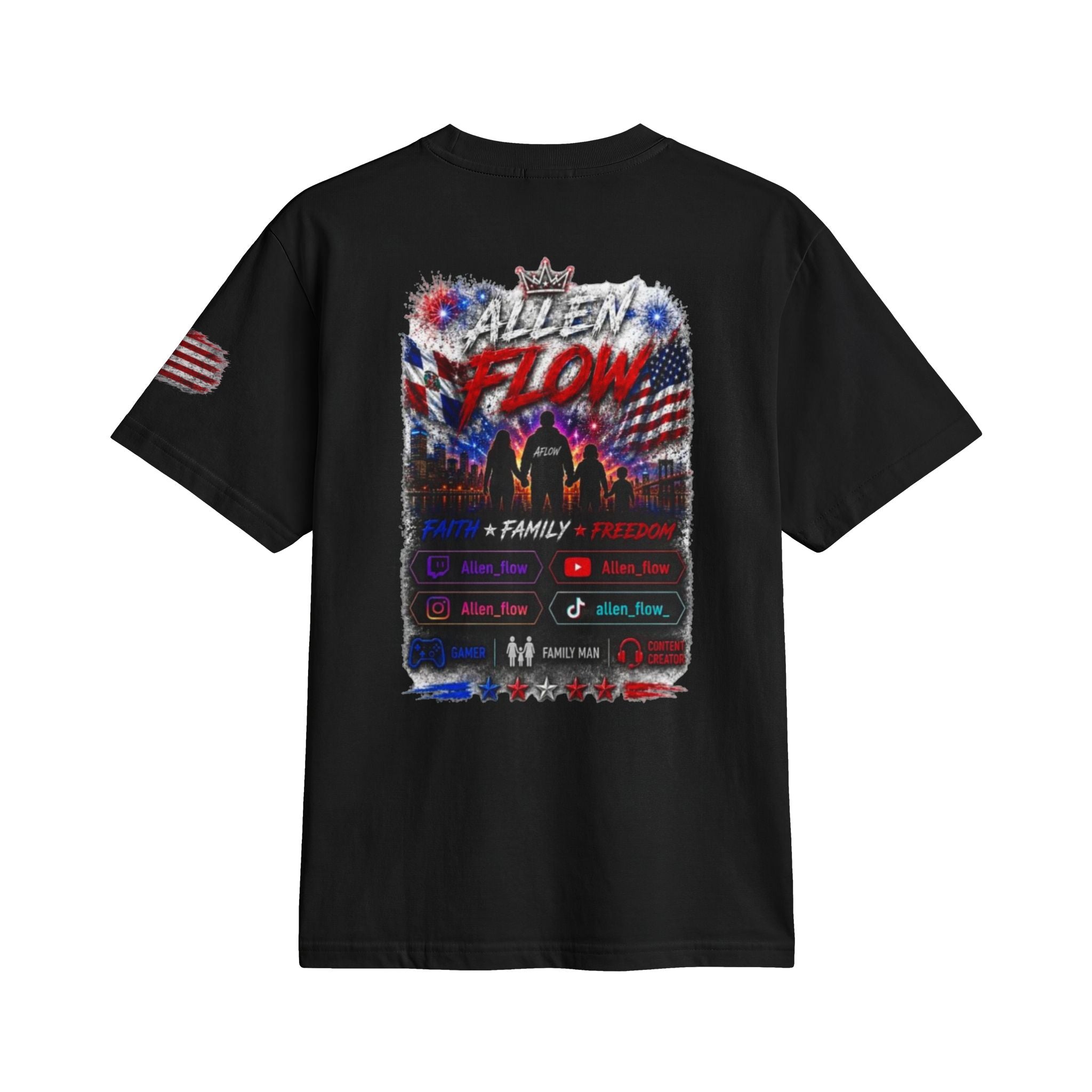 Flow American Flag T-Shirt — "Family Faith Freedom" Patriotic Active Tee