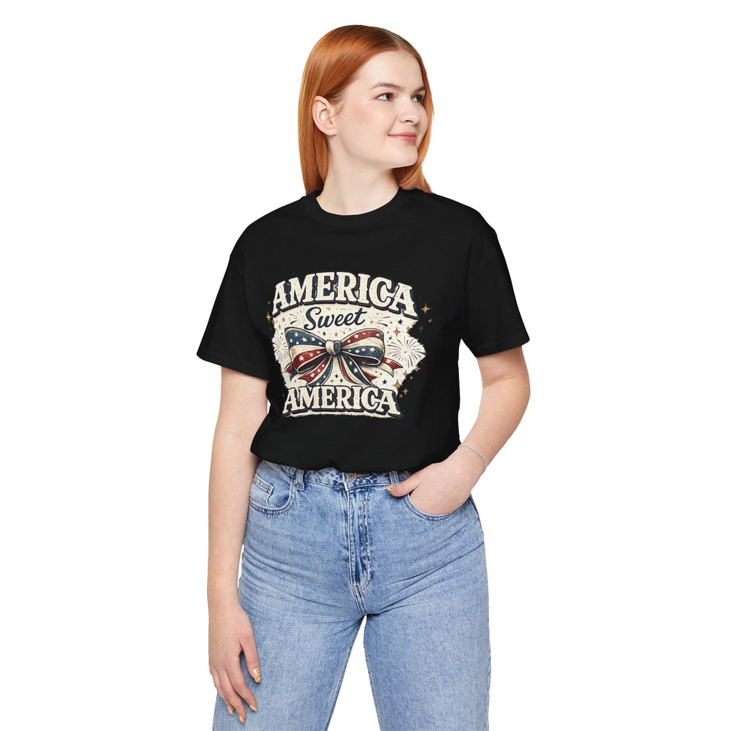 America Sweet America T-Shirt — Patriotic Fourth of July Tee with Flag Bow