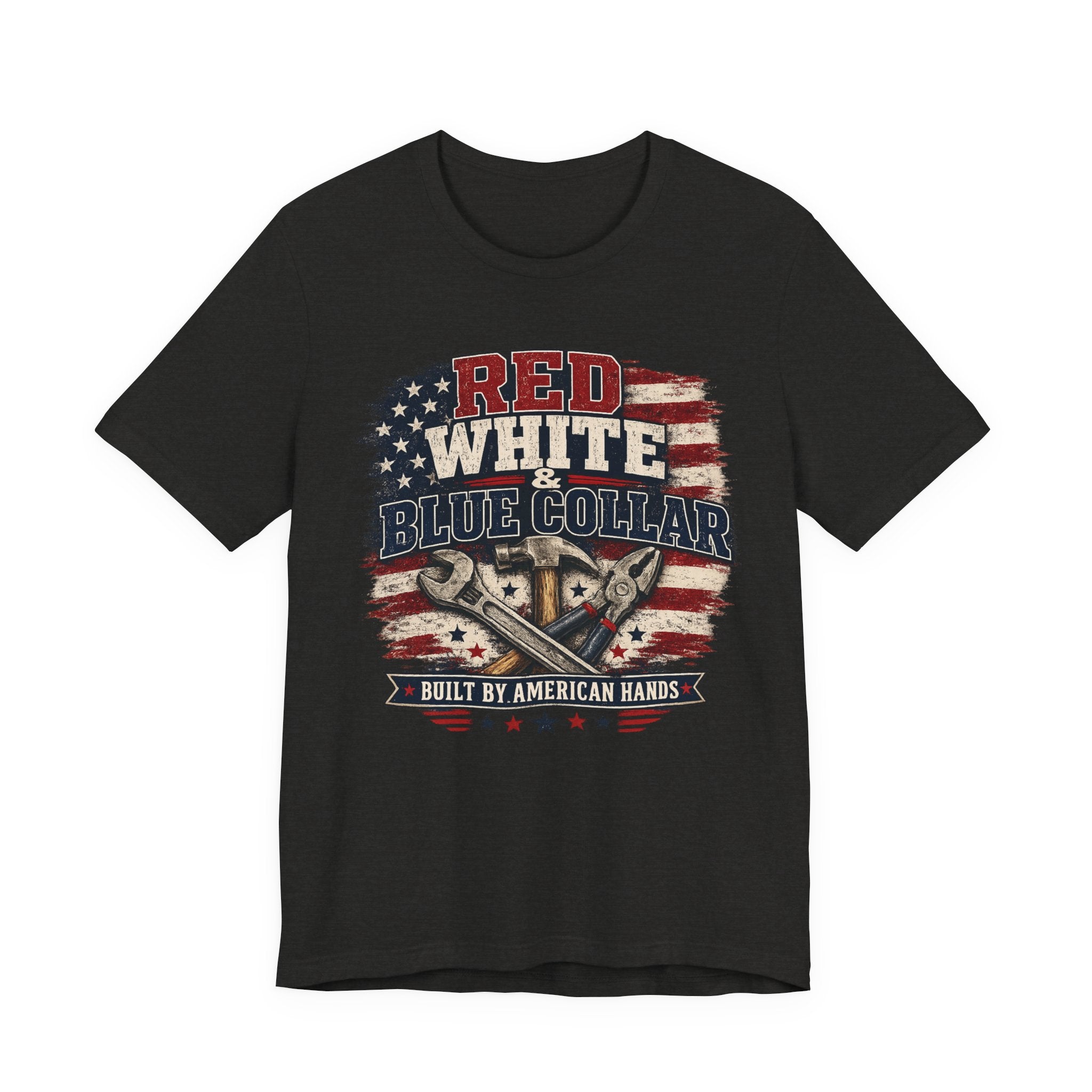 T-Shirt — "Red White & Blue Collar: Built by American Hands" Patriotic Workwear Tee