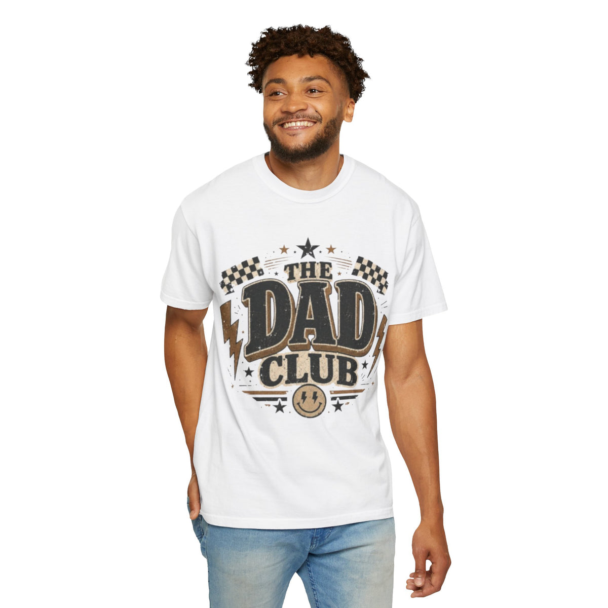 Dad Club Graphic T-Shirt — Vintage Racing Lightning Fathers' Tee ("The Dad Club")