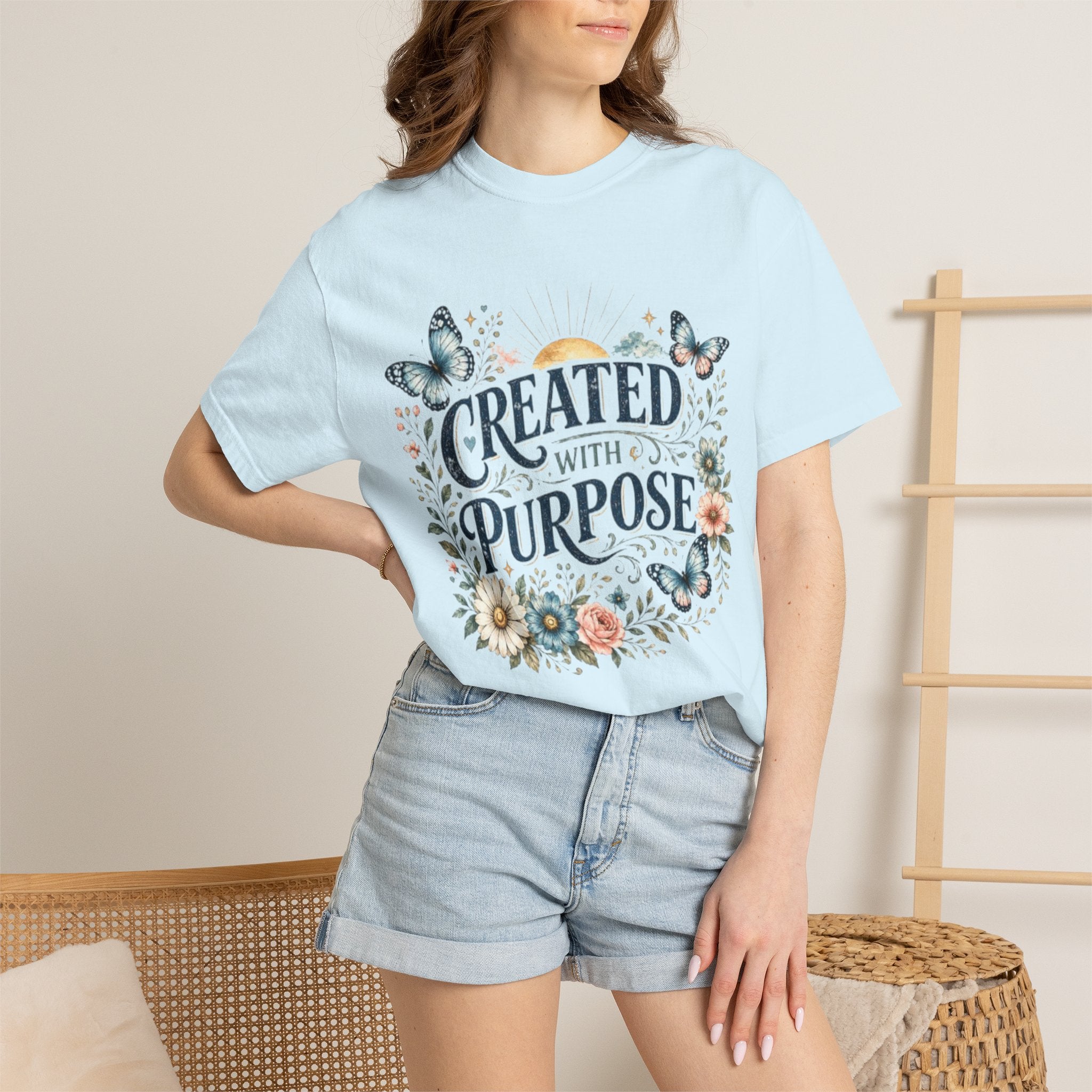 Created With Purpose Floral T-Shirt — Inspirational Butterfly Graphic Tee