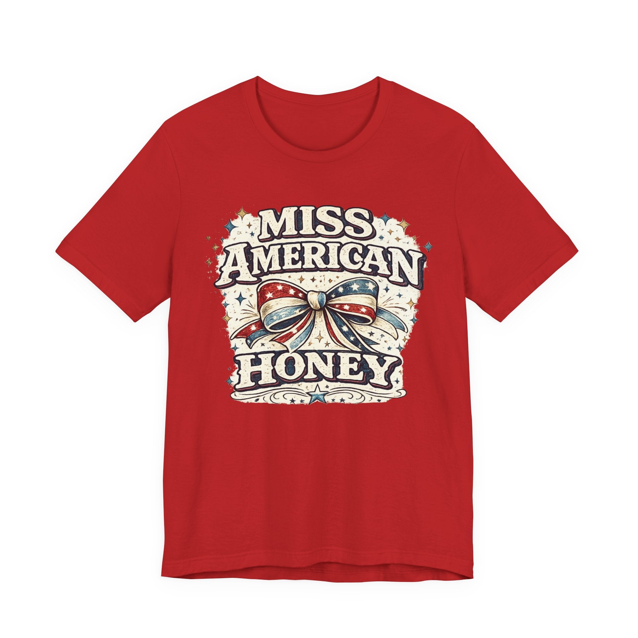 Miss American Honey Tee — Patriotic Vintage Bow Graphic Shirt