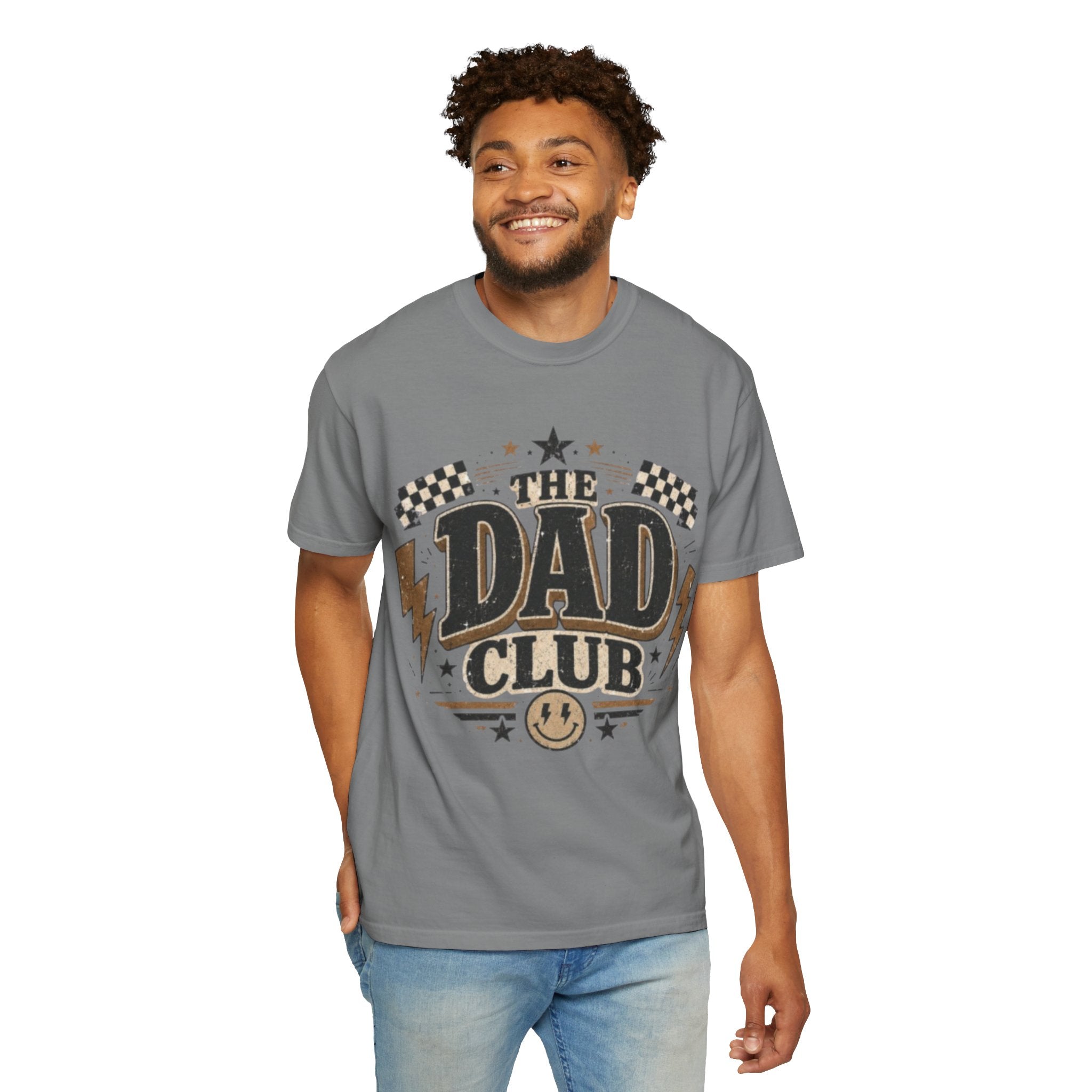 Dad Club Graphic T-Shirt — Vintage Racing Lightning Fathers' Tee ("The Dad Club")