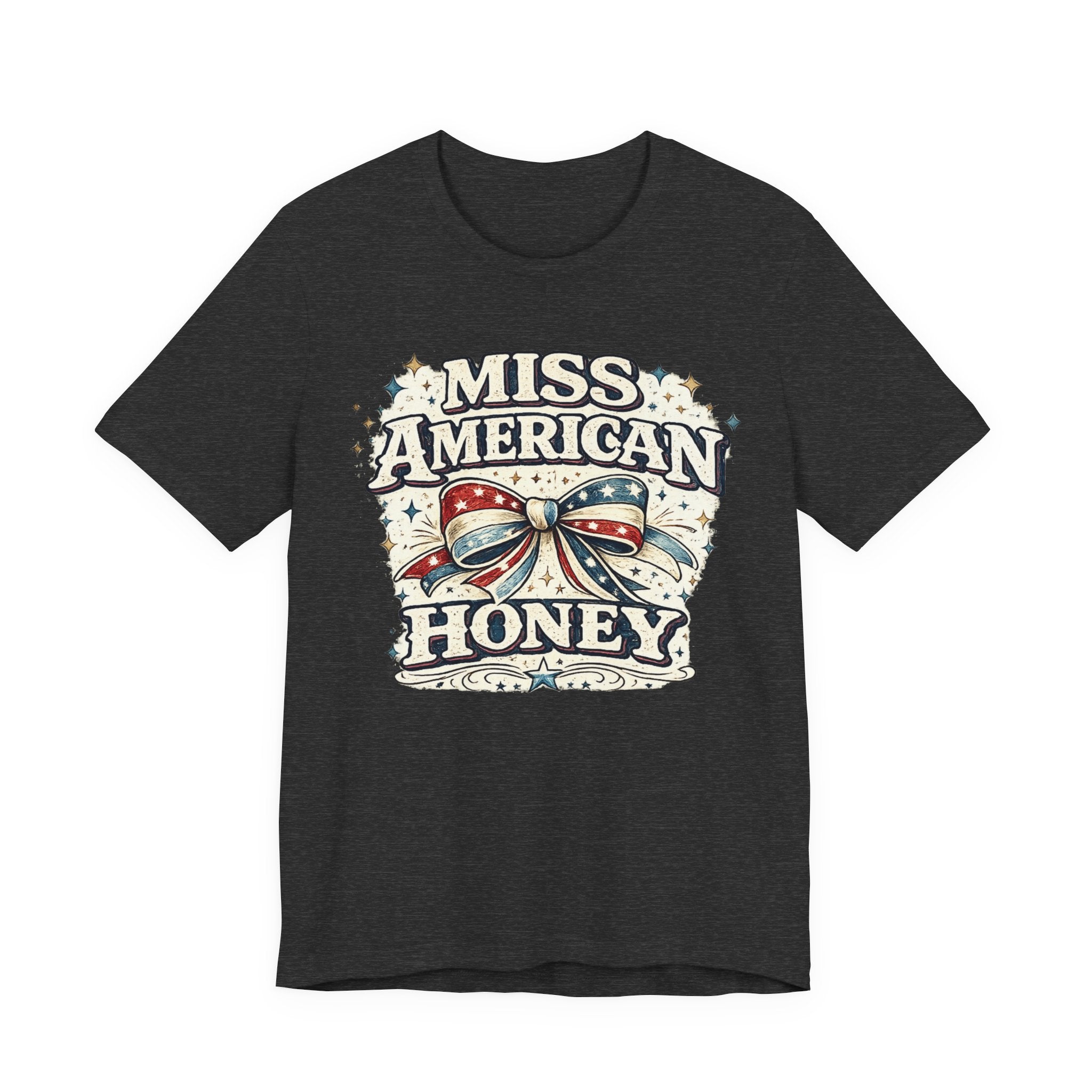 Miss American Honey Tee — Patriotic Vintage Bow Graphic Shirt
