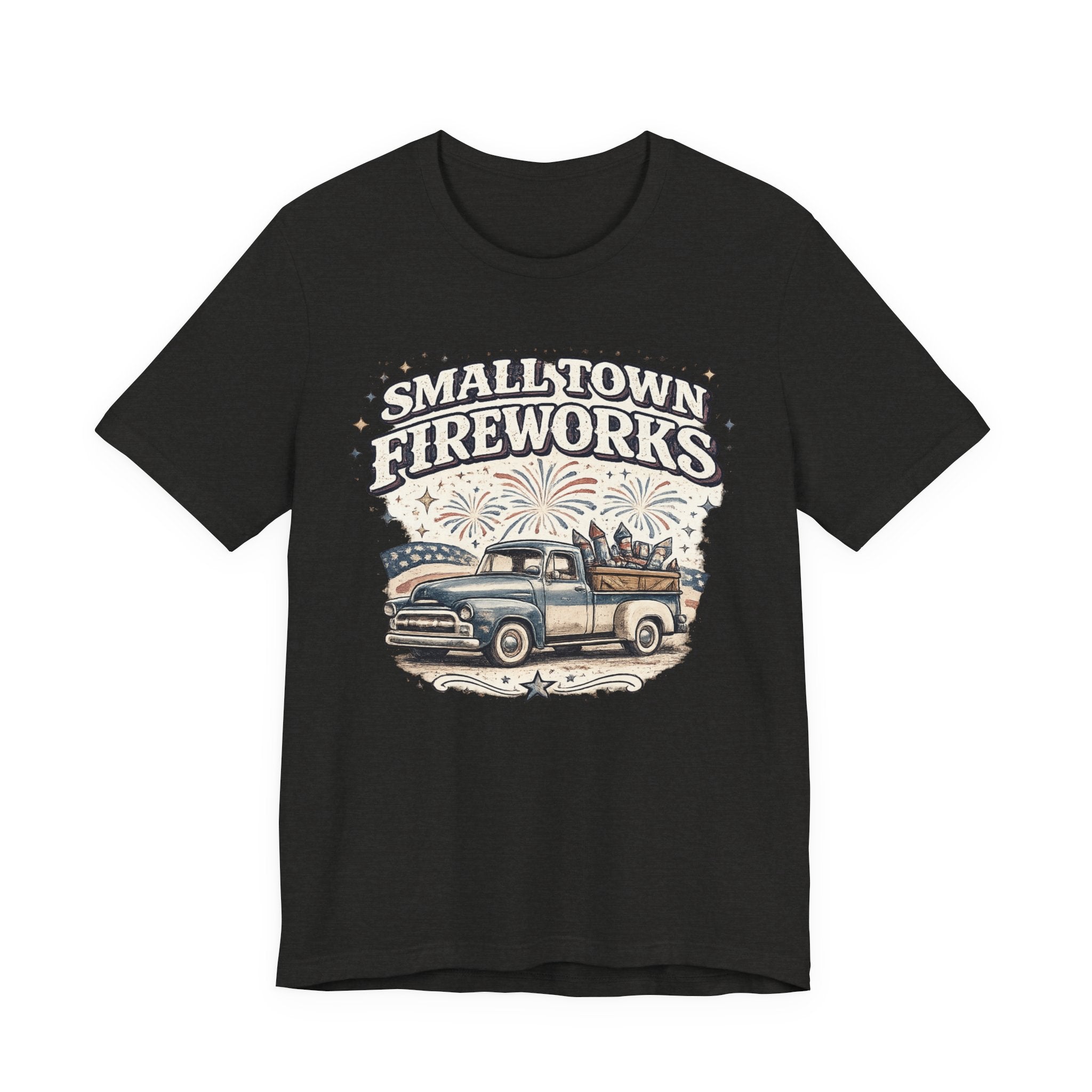 Small Town Fireworks Truck T-Shirt — Vintage Pickup Patriotic 4th of July Tee