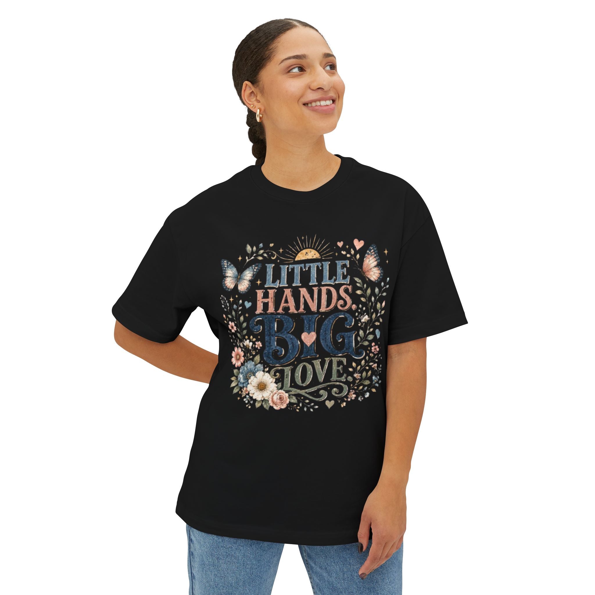 Little Hands Big Love T-Shirt — Floral Butterfly Mom & Child Gift
