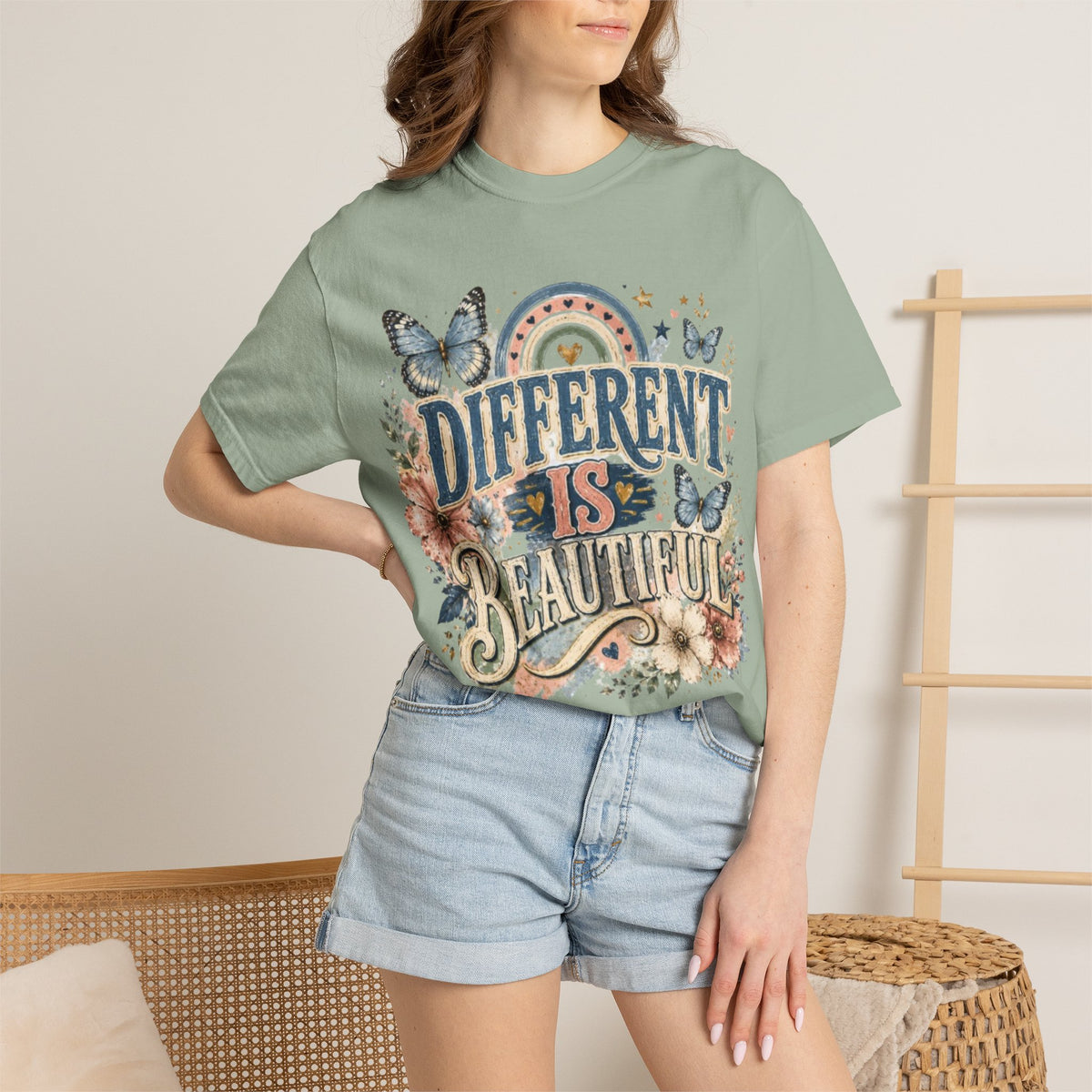 Different Is Beautiful T-Shirt — Inspirational Butterfly Floral Tee