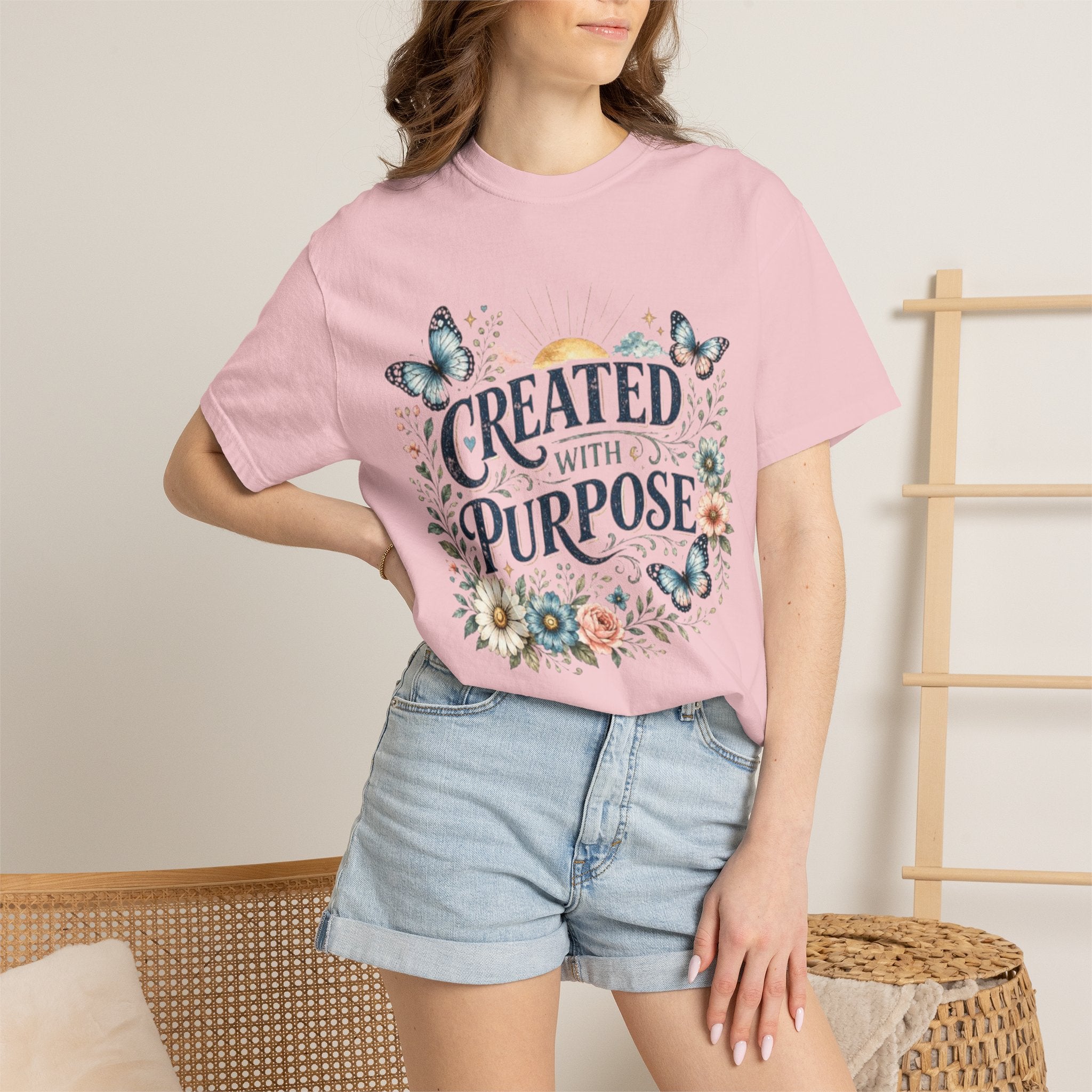 Created With Purpose Floral T-Shirt — Inspirational Butterfly Graphic Tee