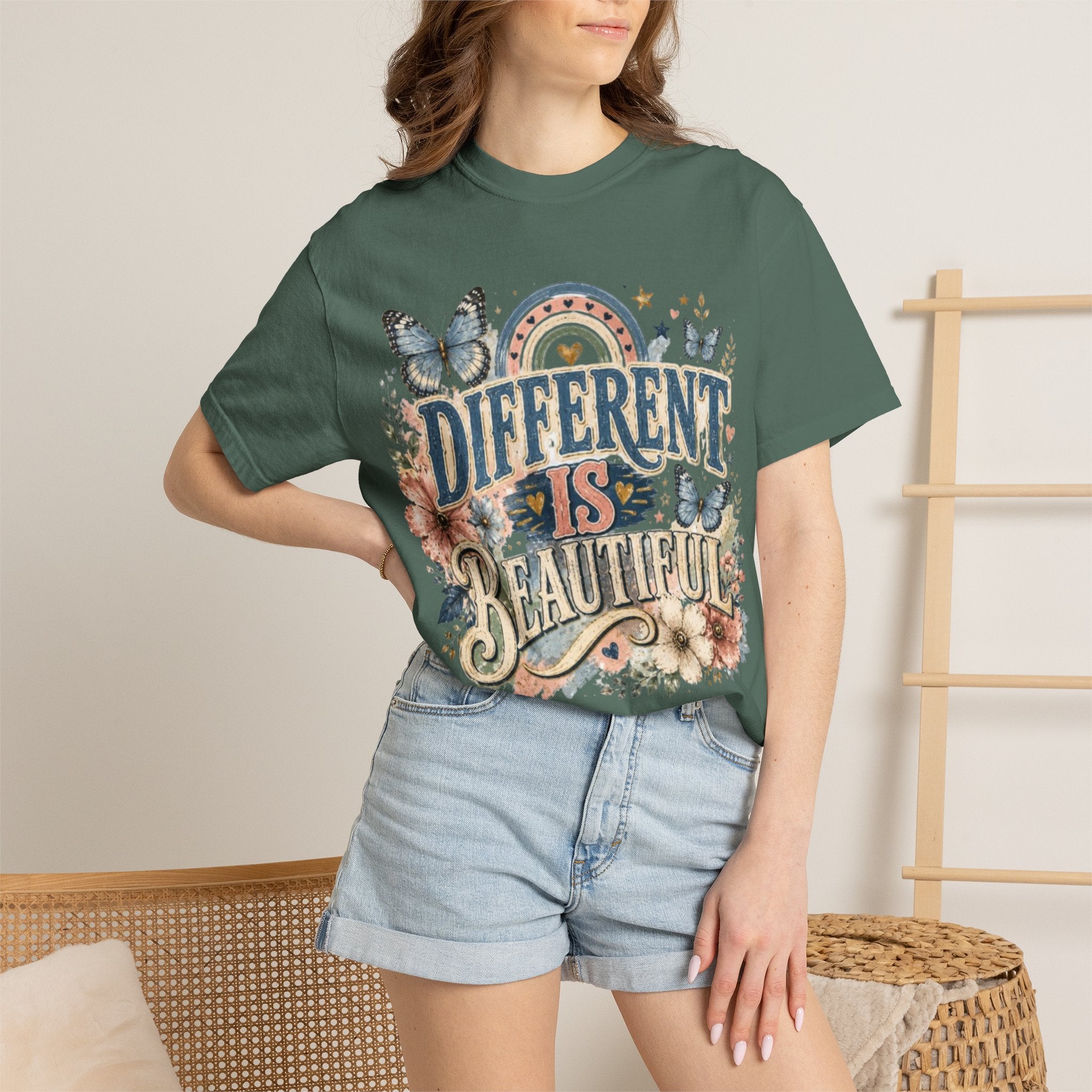 Different Is Beautiful T-Shirt — Inspirational Butterfly Floral Tee