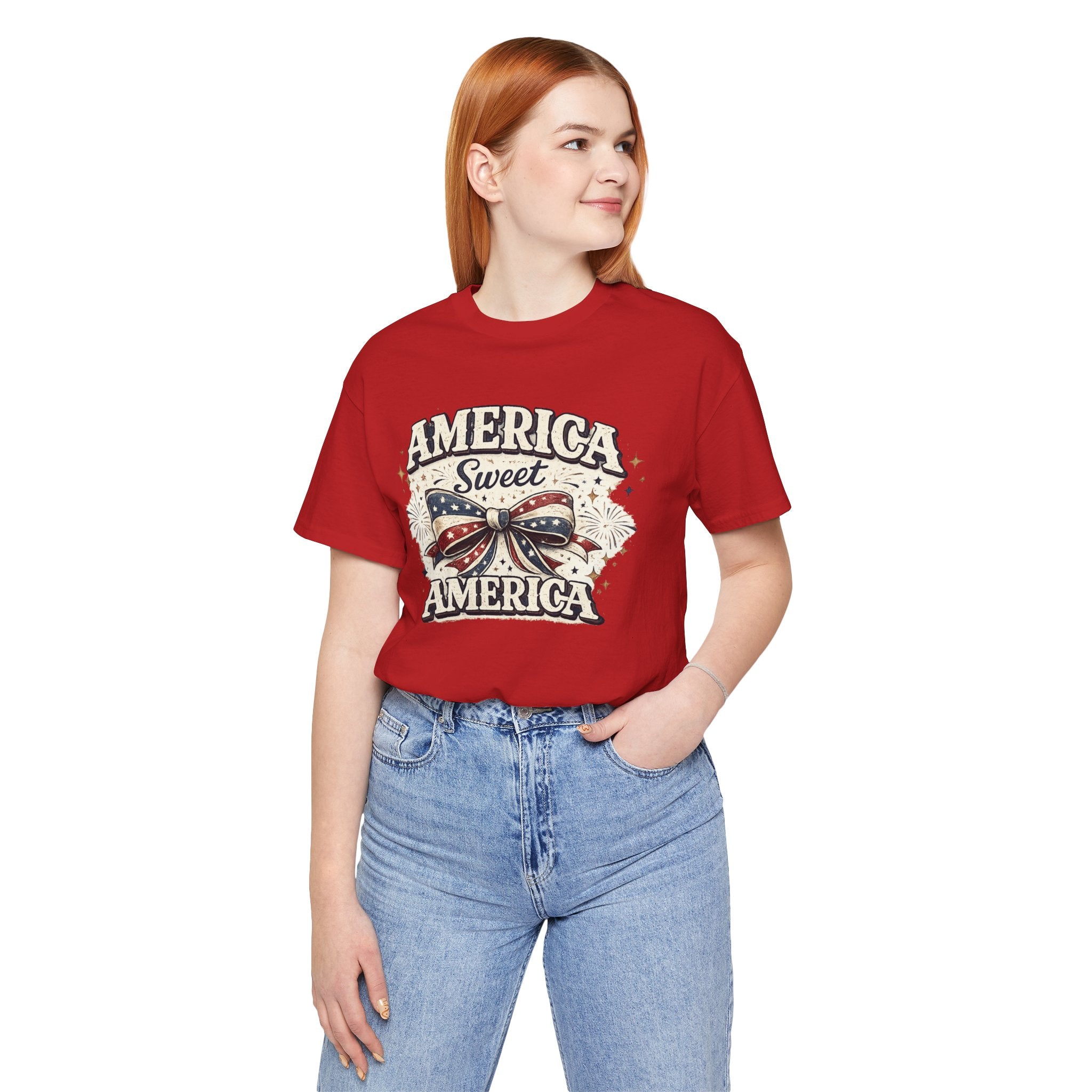 America Sweet America T-Shirt — Patriotic Fourth of July Tee with Flag Bow