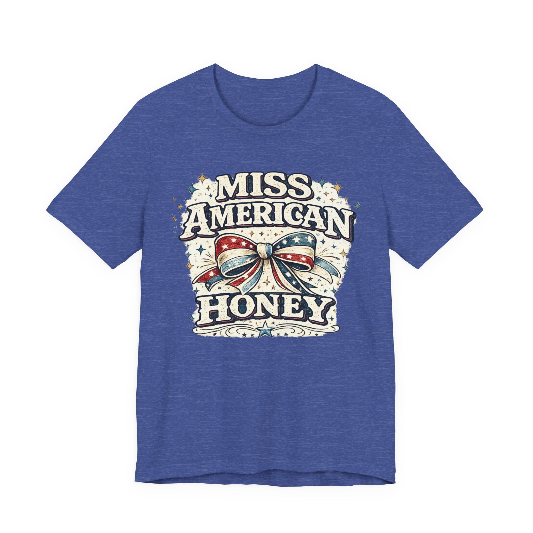 Miss American Honey Tee — Patriotic Vintage Bow Graphic Shirt