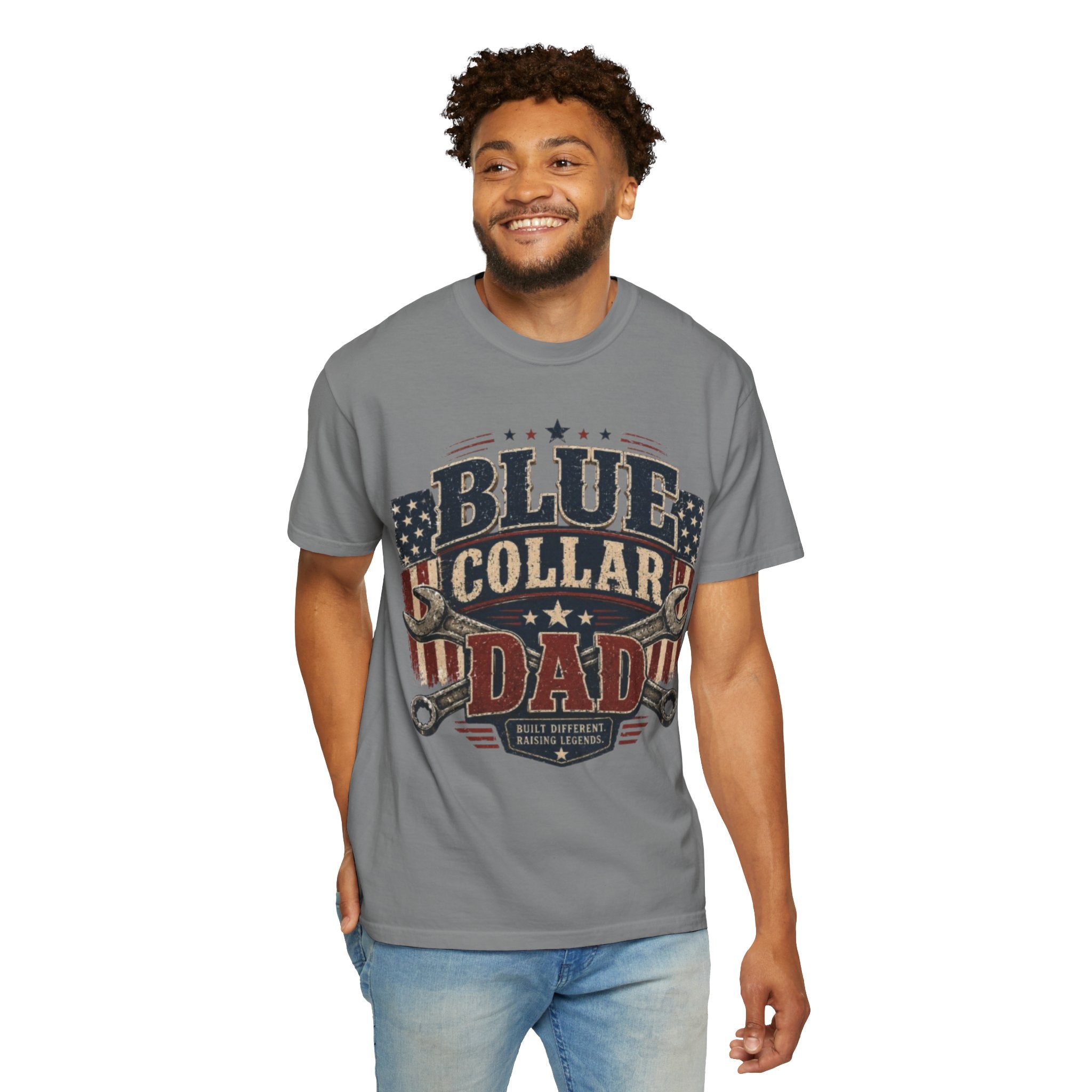 Blue Collar Dad T-Shirt — Patriotic Mechanic Father Tee
