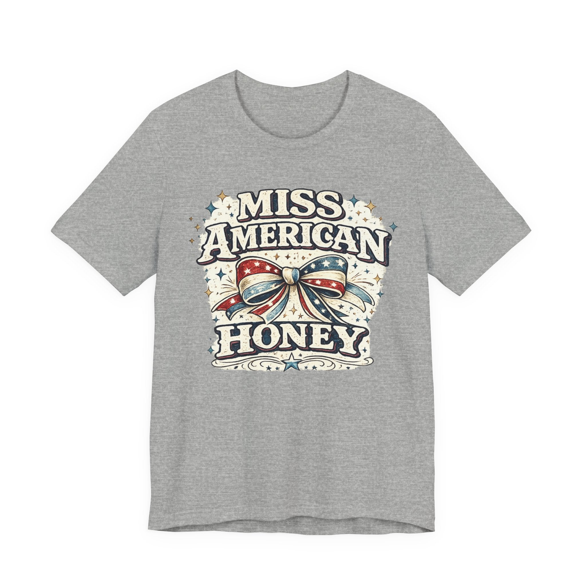 Miss American Honey Tee — Patriotic Vintage Bow Graphic Shirt
