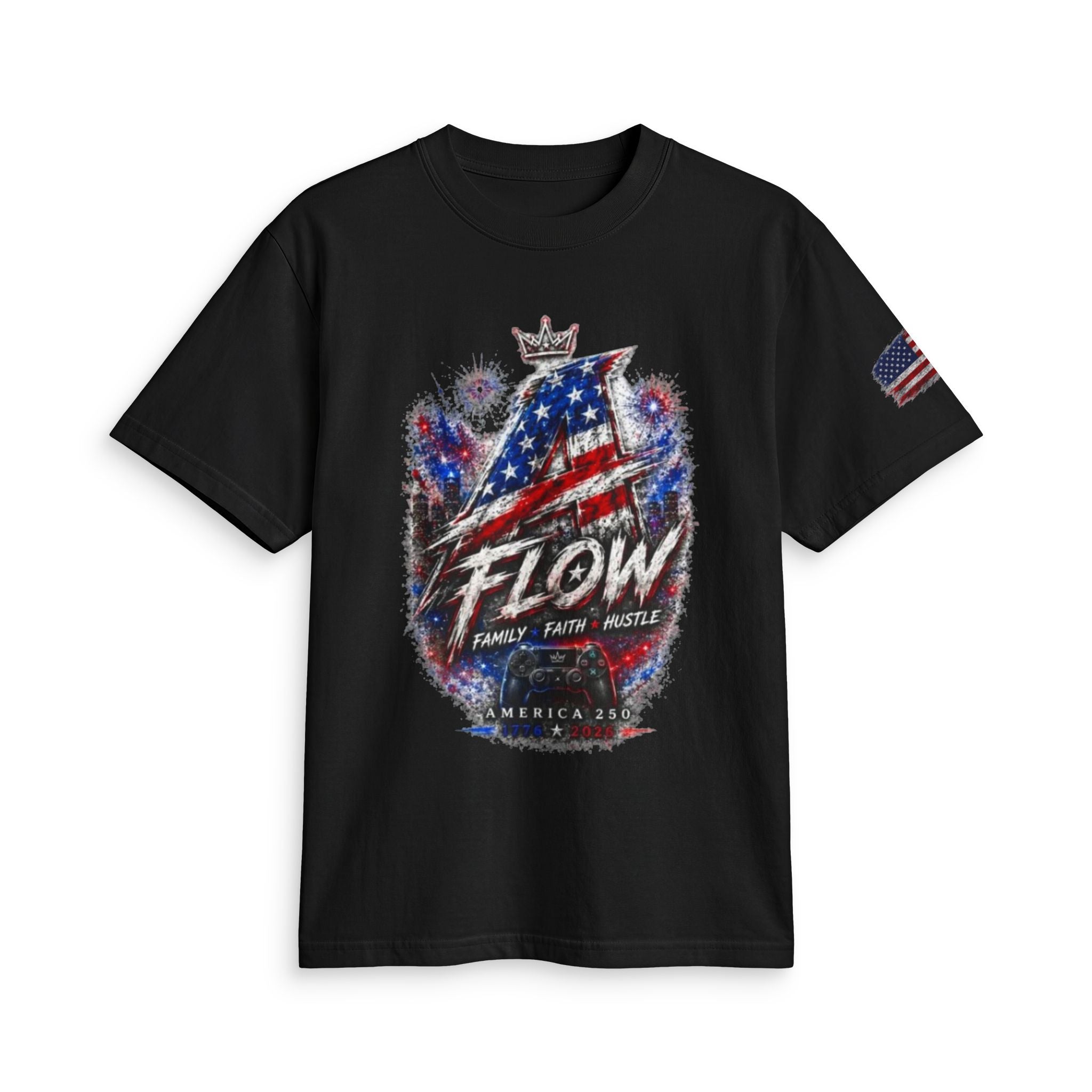 Flow American Flag T-Shirt — "Family Faith Freedom" Patriotic Active Tee